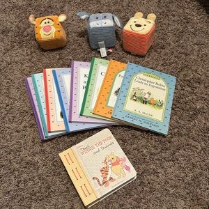 Winnie the pooh books and rattle dice toys